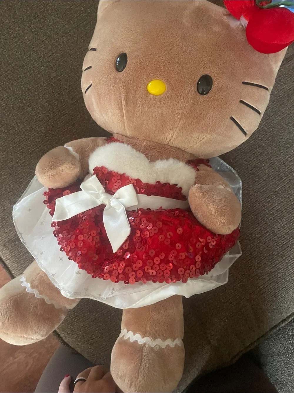 Hello Kitty Beige Plush in Red Sequin Dress with White Bow